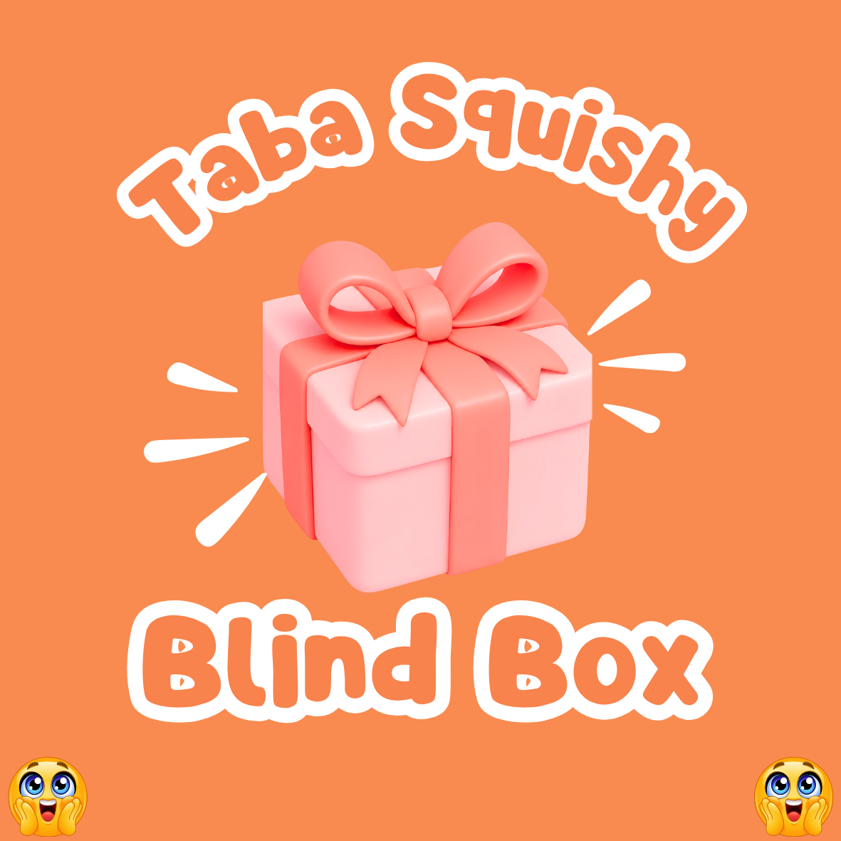 Taba Squishy Blind Box graphic with a pink gift box